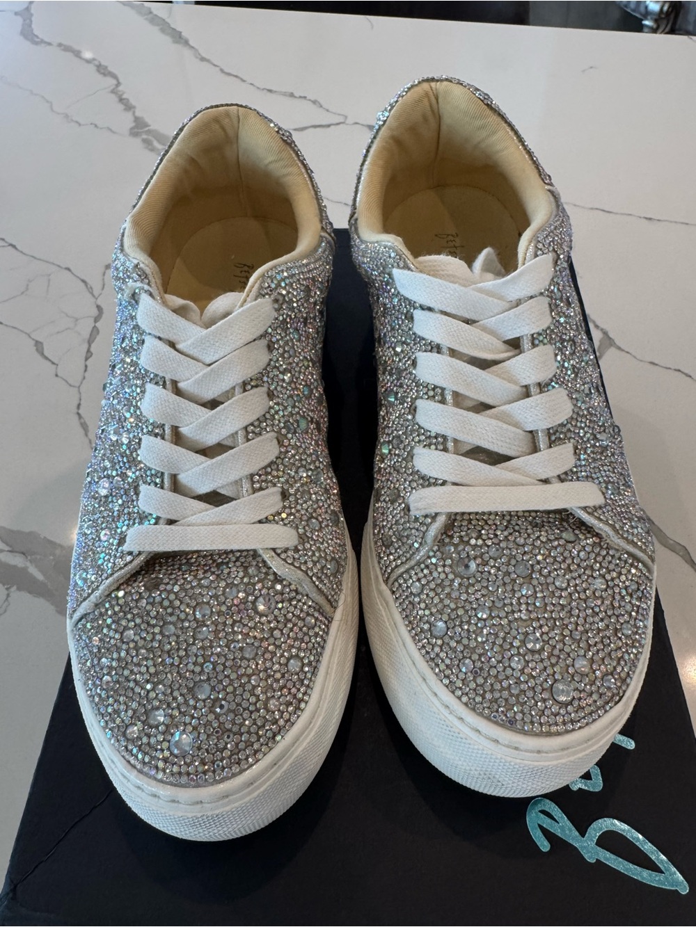 Betsey Johnson Iridescent Crystal-Embellished White Platform Sneakers - Picture 5 of 10